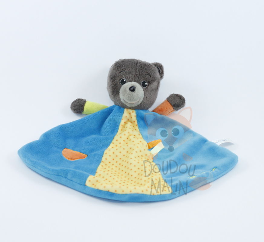  petit ours brun plat bleu jaune orange 